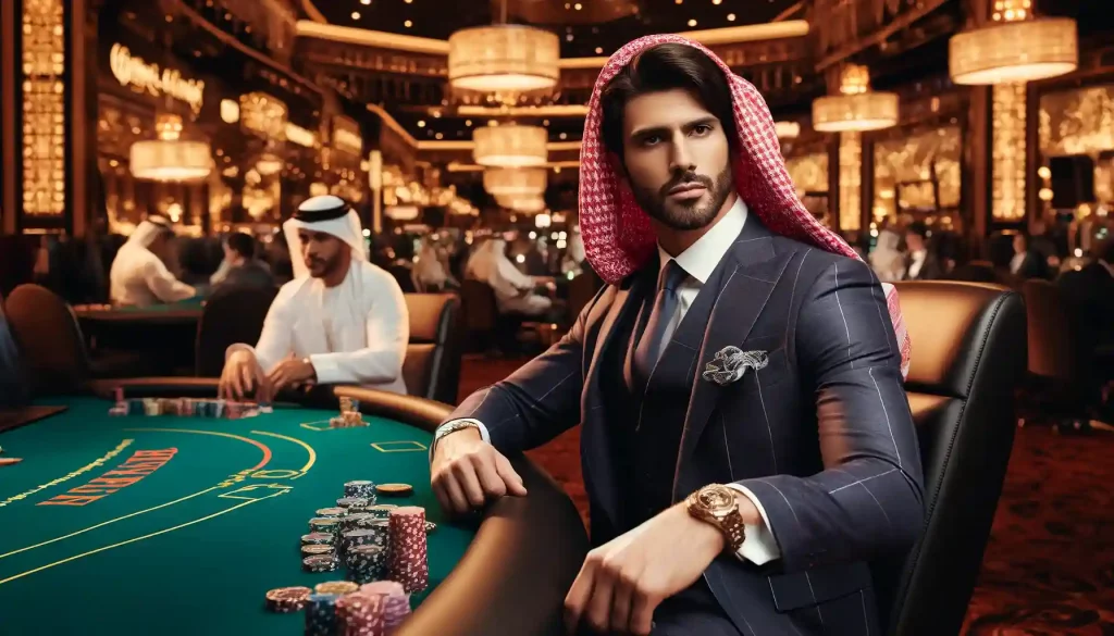 an Arab-looking man gambling in a casino